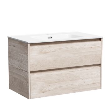 Тумба подвесная Sancos (Санкос) Libra 790х450х500 мм, c двумя ящиками оснащенными доводчиками, дуб галифакс натуральный, (без раковины) (LB80EG)