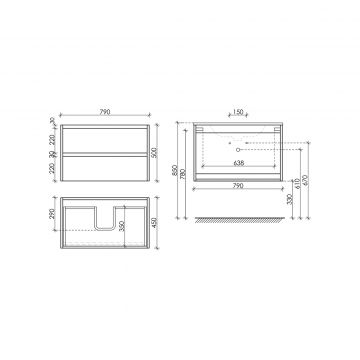 Тумба подвесная Sancos (Санкос) Libra 790х450х500 мм, c двумя ящиками оснащенными доводчиками, дуб галифакс натуральный, (без раковины) (LB80EG)