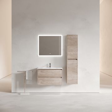 Тумба подвесная Sancos (Санкос) Libra 790х450х500 мм, c двумя ящиками оснащенными доводчиками, дуб галифакс натуральный, (без раковины) (LB80EG)