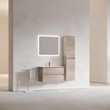 Тумба подвесная Sancos (Санкос) Libra 790х450х500 мм, c двумя ящиками оснащенными доводчиками, дуб галифакс натуральный, (без раковины) (LB80EG)