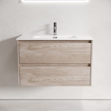 Тумба подвесная Sancos (Санкос) Libra 790х450х500 мм, c двумя ящиками оснащенными доводчиками, дуб галифакс натуральный, (без раковины) (LB80EG)