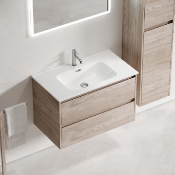 Тумба подвесная Sancos (Санкос) Libra 790х450х500 мм, c двумя ящиками оснащенными доводчиками, дуб галифакс натуральный, (без раковины) (LB80EG)