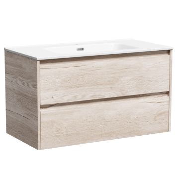 Тумба подвесная Sancos (Санкос) Libra 890х450х500 мм, c двумя ящиками оснащенными доводчиками, дуб галифакс натуральный, (без раковины) (LB90EG)