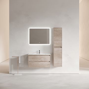 Тумба подвесная Sancos (Санкос) Libra 890х450х500 мм, c двумя ящиками оснащенными доводчиками, дуб галифакс натуральный, (без раковины) (LB90EG)