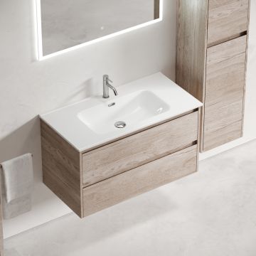 Тумба подвесная Sancos (Санкос) Libra 890х450х500 мм, c двумя ящиками оснащенными доводчиками, дуб галифакс натуральный, (без раковины) (LB90EG)