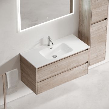 Тумба подвесная Sancos Libra 990х450х500 мм, c двумя ящиками оснащенными доводчиками, дуб галифакс натуральный, (без раковины) (LB100EG)