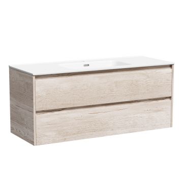 Тумба подвесная Sancos (Санкос) Libra 1190х450х500 мм, c двумя ящиками оснащенными доводчиками, дуб галифакс натуральный, (без раковины) (LB120-1EG)