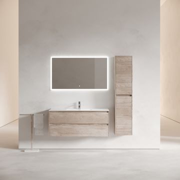 Тумба подвесная Sancos (Санкос) Libra 1190х450х500 мм, c двумя ящиками оснащенными доводчиками, дуб галифакс натуральный, (без раковины) (LB120-1EG)