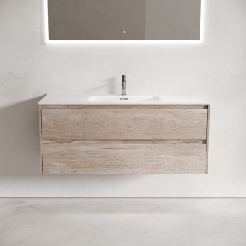 Тумба подвесная Sancos (Санкос) Libra 1190х450х500 мм, c двумя ящиками оснащенными доводчиками, дуб галифакс натуральный, (без раковины) (LB120-1EG)