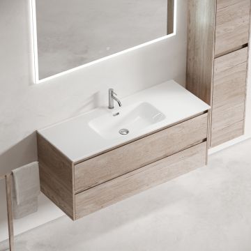 Тумба подвесная Sancos (Санкос) Libra 1190х450х500 мм, c двумя ящиками оснащенными доводчиками, дуб галифакс натуральный, (без раковины) (LB120-1EG)