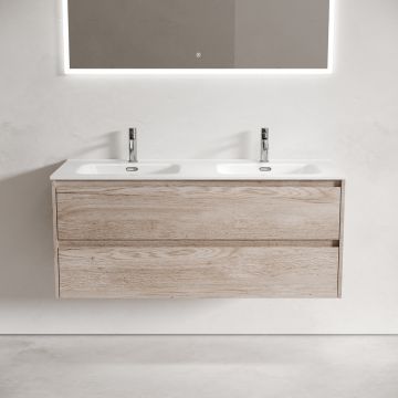 Тумба подвесная Sancos (Санкос) Libra 1190х450х500 мм, c двумя ящиками оснащенными доводчиками, дуб галифакс натуральный, (без раковины) (LB120-2EG)