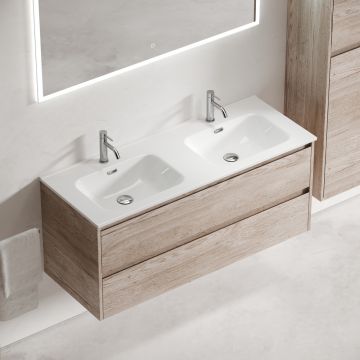 Тумба подвесная Sancos (Санкос) Libra 1190х450х500 мм, c двумя ящиками оснащенными доводчиками, дуб галифакс натуральный, (без раковины) (LB120-2EG)