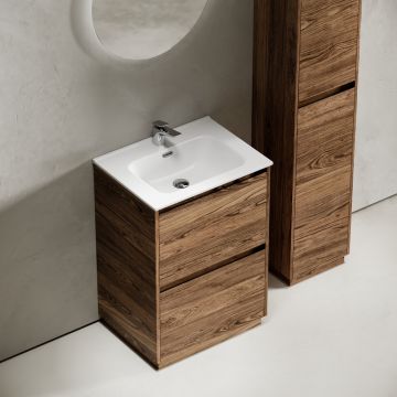 Тумба под раковину Sancos (Санкос) Libra Floor напольная, 590х450х840 мм, c двумя ящиками оснащенными доводчиками, дуб чарльстон, (без раковины) (LB60FECH)