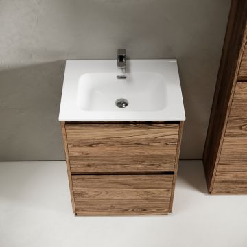 Тумба под раковину Sancos (Санкос) Libra Floor напольная, 590х450х840 мм, c двумя ящиками оснащенными доводчиками, дуб чарльстон, (без раковины) (LB60FECH)