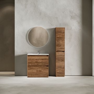 Тумба под раковину Sancos (Санкос) Libra Floor напольная, 790х450х840 мм, c двумя ящиками оснащенными доводчиками, дуб чарльстон, (без раковины) (LB80FECH)