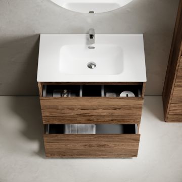 Тумба под раковину Sancos (Санкос) Libra Floor напольная, 790х450х840 мм, c двумя ящиками оснащенными доводчиками, дуб чарльстон, (без раковины) (LB80FECH)