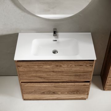 Тумба под раковину Sancos (Санкос) Libra Floor напольная, 890х450х840 мм, c двумя ящиками оснащенными доводчиками, дуб чарльстон, (без раковины) (LB90FECH)