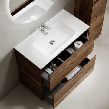 Тумба под раковину Sancos (Санкос) Libra Floor напольная, 890х450х840 мм, c двумя ящиками оснащенными доводчиками, дуб чарльстон, (без раковины) (LB90FECH)