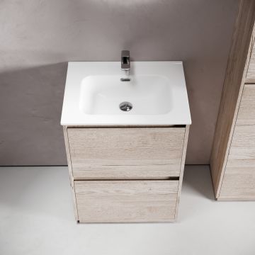 Тумба под раковину Sancos (Санкос) Libra Floor напольная,590х450х840 мм, c двумя ящиками оснащенными доводчиками, дуб галифакс натуральный, (без раковины) (LB60FEG)