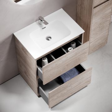 Тумба под раковину Sancos (Санкос) Libra Floor напольная, 690х450х840 мм, c двумя ящиками оснащенными доводчиками, дуб галифакс натуральный, (без раковины) (LB70FEG)