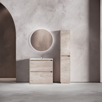 Тумба под раковину Sancos (Санкос) Libra Floor напольная, 790х450х840 мм, c двумя ящиками оснащенными доводчиками, дуб галифакс натуральный, (без раковины) (LB80FEG)