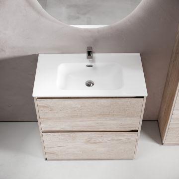 Тумба под раковину Sancos (Санкос) Libra Floor напольная, 790х450х840 мм, c двумя ящиками оснащенными доводчиками, дуб галифакс натуральный, (без раковины) (LB80FEG)