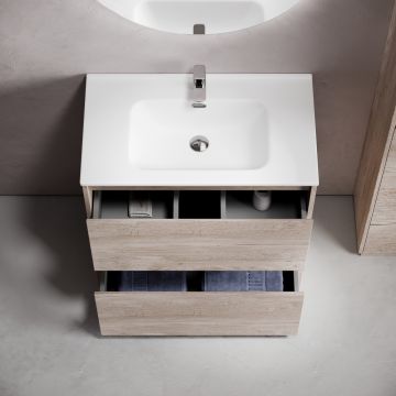 Тумба под раковину Sancos (Санкос) Libra Floor напольная, 790х450х840 мм, c двумя ящиками оснащенными доводчиками, дуб галифакс натуральный, (без раковины) (LB80FEG)