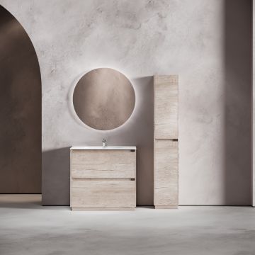 Тумба под раковину Sancos (Санкос) Libra Floor напольная, 890х450х840 мм, c двумя ящиками оснащенными доводчиками, дуб галифакс натуральный, (без раковины) (LB90FEG)