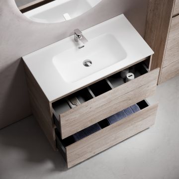 Тумба под раковину Sancos (Санкос) Libra Floor напольная, 990х450х840 мм, c двумя ящиками оснащенными доводчиками, дуб галифакс натуральный, (без раковины) (LB100FEG)