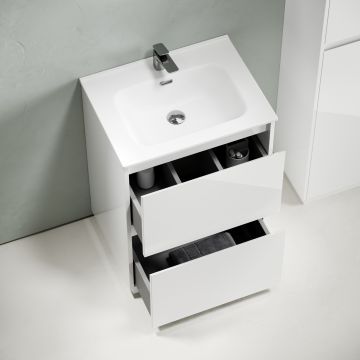 Тумба под раковину Sancos (Санкос) Libra Floor напольная, 590х450х840 мм, c двумя ящиками оснащенными доводчиками, белый глянец, (без раковины) (LB60FW)