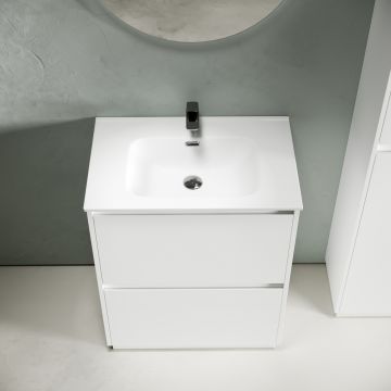 Тумба под раковину Sancos (Санкос) Libra Floor напольная, 690х450х840 мм, c двумя ящиками оснащенными доводчиками, белый глянец, (без раковины) (LB70FW)