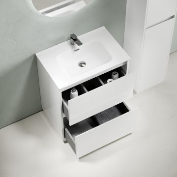 Тумба под раковину Sancos (Санкос) Libra Floor напольная, 690х450х840 мм, c двумя ящиками оснащенными доводчиками, белый глянец, (без раковины) (LB70FW)