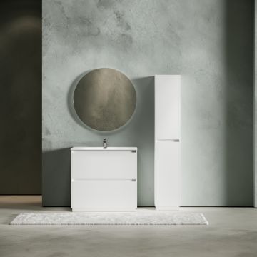 Тумба под раковину Sancos (Санкос) Libra Floor напольная, 890х450х840 мм, c двумя ящиками оснащенными доводчиками, белый глянец, (без раковины) (LB90FW)