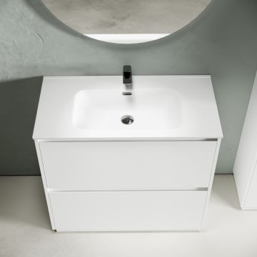 Тумба под раковину Sancos (Санкос) Libra Floor напольная, 890х450х840 мм, c двумя ящиками оснащенными доводчиками, белый глянец, (без раковины) (LB90FW)