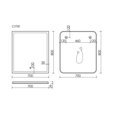 Зеркало для ванной комнаты Sancos (Санкос) City 700х800 мм, c подсветкой, (CI700)