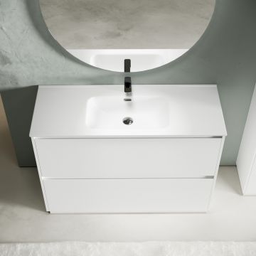 Тумба под раковину Sancos (Санкос) Libra Floor напольная, 1190х450х840 мм, c двумя ящиками оснащенными доводчиками, белый глянец, (без раковины) (LB120F-1W)