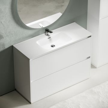 Тумба под раковину Sancos (Санкос) Libra Floor напольная, 1190х450х840 мм, c двумя ящиками оснащенными доводчиками, белый глянец, (без раковины) (LB120F-1W)