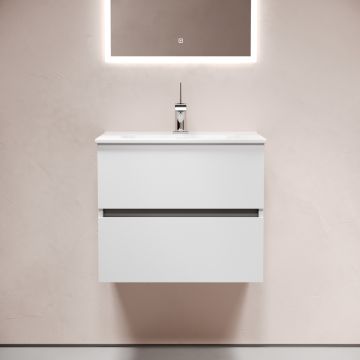 Тумба подвесная Sancos Urban 590х450х550 мм, c двумя ящиками оснащенными доводчиками, белый глянец, (без раковины) (UR60W)