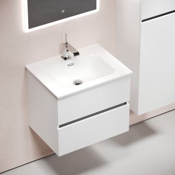 Тумба подвесная Sancos Urban 590х450х550 мм, c двумя ящиками оснащенными доводчиками, белый глянец, (без раковины) (UR60W)