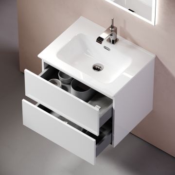 Тумба подвесная Sancos Urban 590х450х550 мм, c двумя ящиками оснащенными доводчиками, белый глянец, (без раковины) (UR60W)