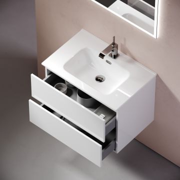 Тумба подвесная Sancos (Санкос) Urban 690х450х550 мм, c двумя ящиками оснащенными доводчиками, белый глянец, (без раковины) (UR70W)