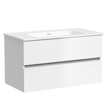 Тумба подвесная Sancos (Санкос) Urban 890х450х550 мм, c двумя ящиками оснащенными доводчиками, белый глянец, (без раковины) (UR90W)