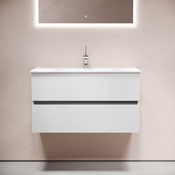 Тумба подвесная Sancos (Санкос) Urban 890х450х550 мм, c двумя ящиками оснащенными доводчиками, белый глянец, (без раковины) (UR90W)