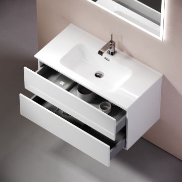 Тумба подвесная Sancos (Санкос) Urban 890х450х550 мм, c двумя ящиками оснащенными доводчиками, белый глянец, (без раковины) (UR90W)