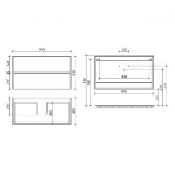 Тумба подвесная Sancos (Санкос) Urban 990х450х550 мм, c двумя ящиками оснащенными доводчиками, белый глянец, (без раковины) (UR100W)