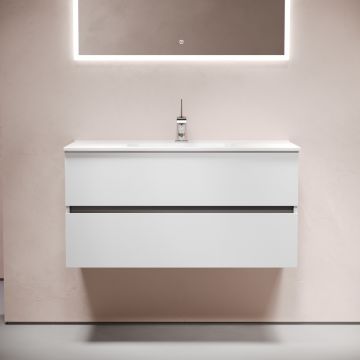 Тумба подвесная Sancos (Санкос) Urban 990х450х550 мм, c двумя ящиками оснащенными доводчиками, белый глянец, (без раковины) (UR100W)