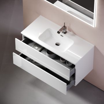 Тумба подвесная Sancos (Санкос) Urban 990х450х550 мм, c двумя ящиками оснащенными доводчиками, белый глянец, (без раковины) (UR100W)