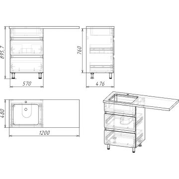 Тумба напольная Stella (Стелла) Polar Корделия 60, SP-00001043 Серый, Белый