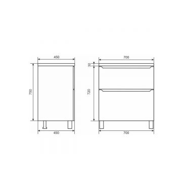 Тумба под раковину для ванной Uperwood (Аппервуд) Tanos напольная, 70 см, белая, 2 ящика