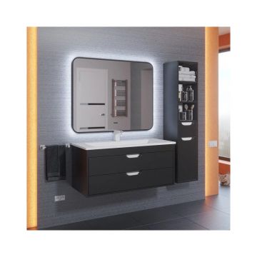 Зеркало для ванной с подсветкой Uperwood (Аппервуд) Modul, 100х80 см, бесконтактный сенсор, антизапотевание, черное, холодная подсветка